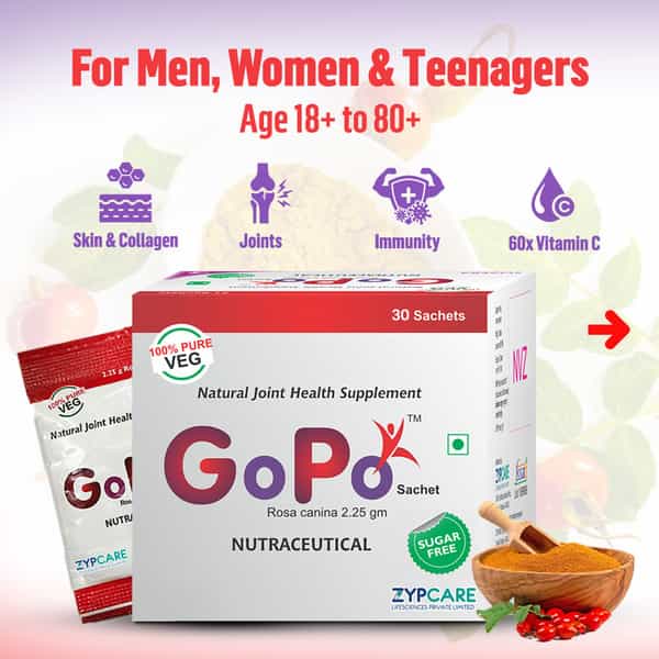 Gopo Rosehip Powder - Joints & Skin Health | Immunity - Full Family - 30 Sachets (2.32Gm Each)