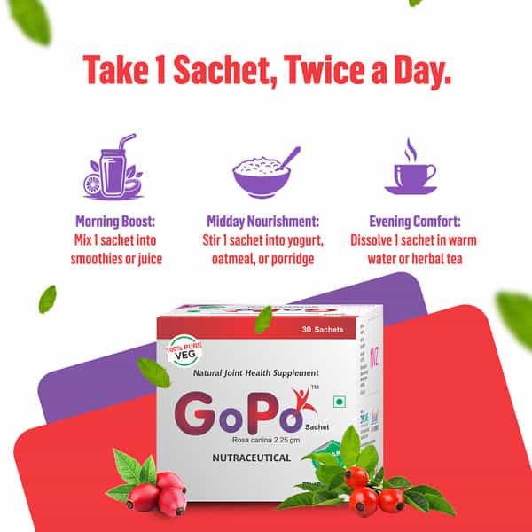 Gopo Rosehip Powder - Joints & Skin Health | Immunity - Full Family - 30 Sachets (2.32Gm Each)