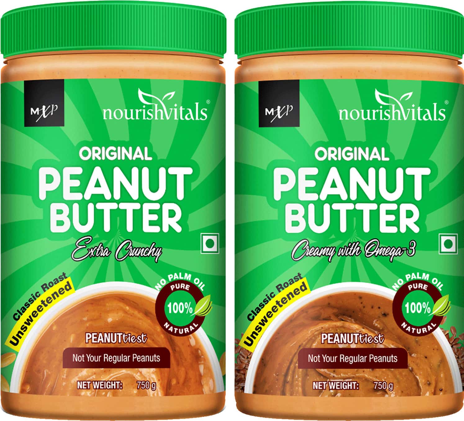 Nourishvitals Irresistibly Tasty Combo(Extra Crunchy) +Original Peanut Butter (Creamy) (750gm Each)