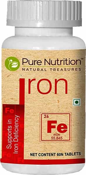 Pure Nutrition Iron Supplement- Combination Of Iron With Folic Acid Vitamin C & B12 - 60 Tablets
