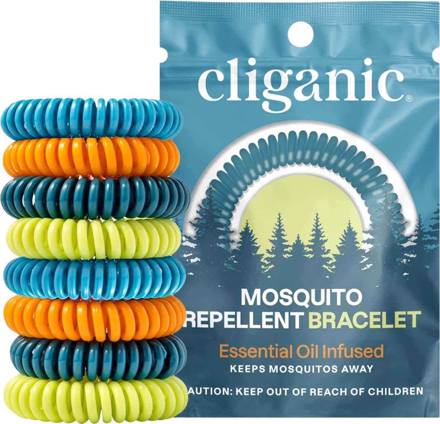 Cliganic Mosquito Repellent Bracelet Adults Essential Oil Infused Assorted Colors 10 Count