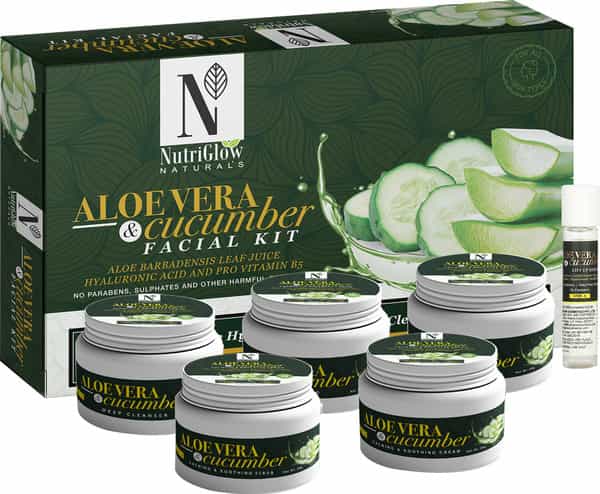 Nutriglow Natural's Aloe Vera & Cucumber Facial Kit With Hyaluronic Acid & Vitamin B5 -260Gm