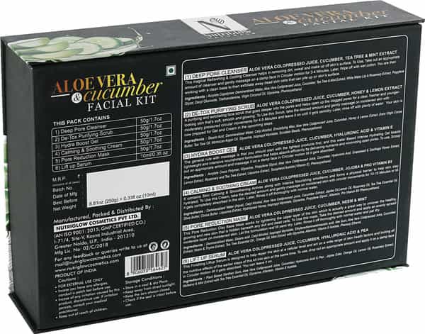 Nutriglow Natural's Aloe Vera & Cucumber Facial Kit With Hyaluronic Acid & Vitamin B5 -260Gm