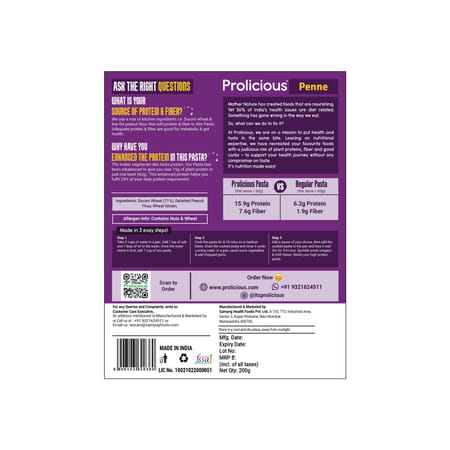 Prolicious Durum Wheat Macaroni Pasta | High Protein & Fiber | No Maida | 1200G (Pack Of 3)