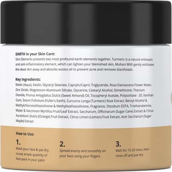 Skin Elements Turmeric (Haldi) & Multani Mitti (Fullers Earth) Face Pack - 100 Gm
