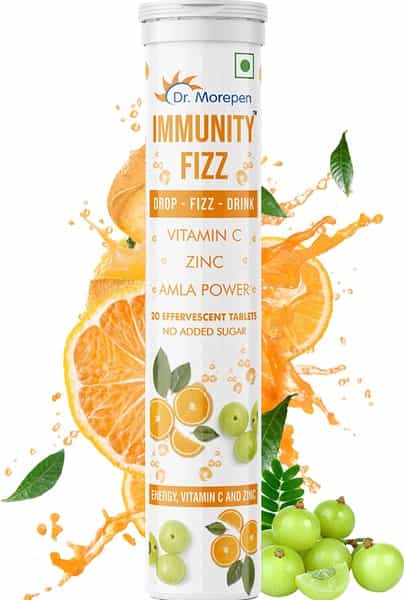 Dr. Morepen Immunity Fizz No Added Sugar | Vitamin C Zinc & Amla | Effervescent Tablets | 20 No's