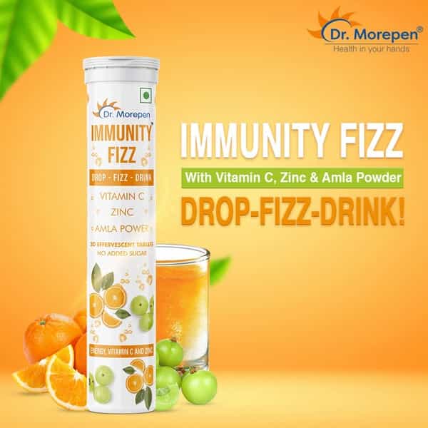Dr. Morepen Immunity Fizz No Added Sugar | Vitamin C Zinc & Amla | Effervescent Tablets | 20 No's