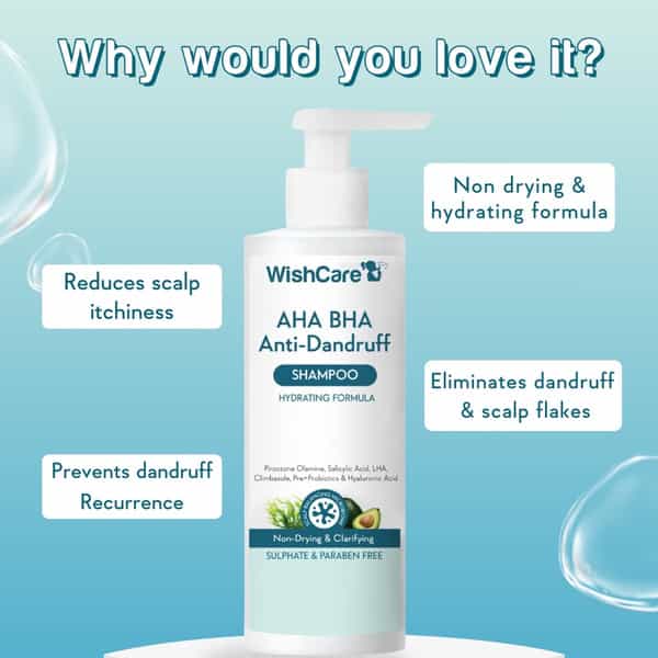 Wishcare Hydrating Aha Bha Anti Dandruff Shampoo - Sulfate & Paraben Free - 250 Ml