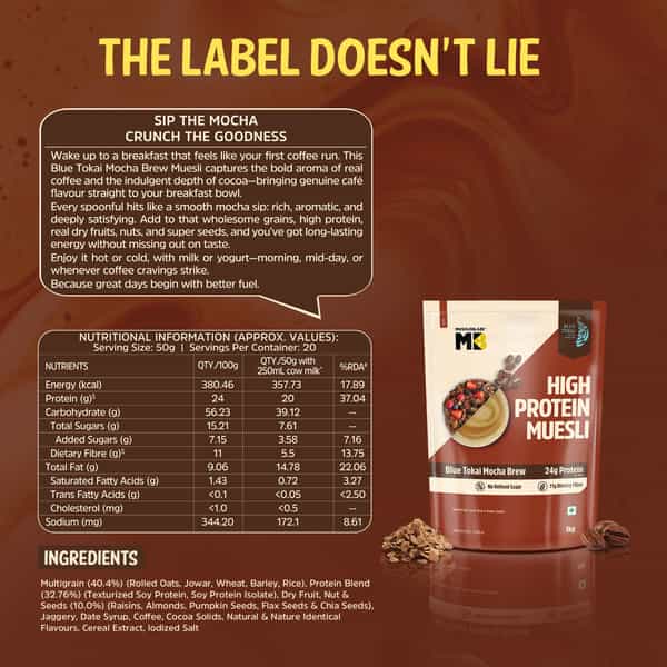 Muscleblaze High Protein Muesli (Blue Tokai Mocha Brew | 1Kg) | 24G Protein