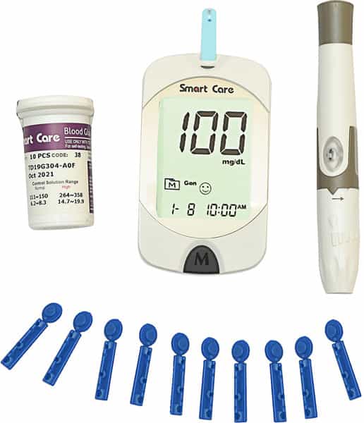 Smart Care Blood Glucose Meter 10 Smart Care Test Strips 10 Lancets Lancing Device