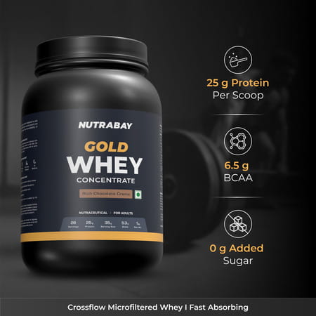 Nutrabay Gold 100% Whey Protein Concentrate Rich Chocolate Creme - 1kg