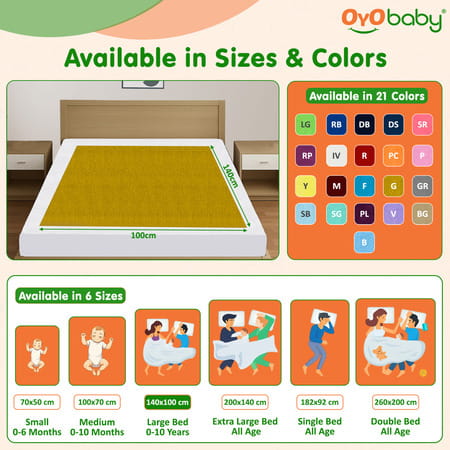 Oyo Baby Waterproof Bed Protector Baby Dry Sheet Large Golden (100 Cm X 140 Cm)
