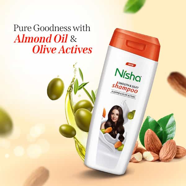 Nisha Smooth & Silky Shampoo 340Ml | Almond & Olive Actives Shampoo For Soft Silky Hair