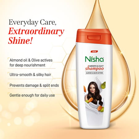 Nisha Smooth & Silky Shampoo 340ml | Almond & Olive Actives Shampoo For Soft Silky Hair