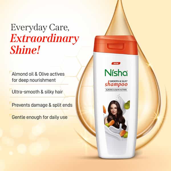 Nisha Smooth & Silky Shampoo 340Ml | Almond & Olive Actives Shampoo For Soft Silky Hair