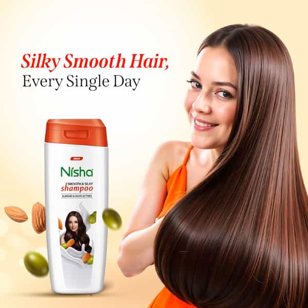 Nisha Smooth & Silky Shampoo 340Ml | Almond & Olive Actives Shampoo For Soft Silky Hair