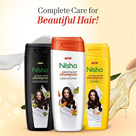 Nisha Smooth & Silky Shampoo 340ml | Almond & Olive Actives Shampoo For Soft Silky Hair