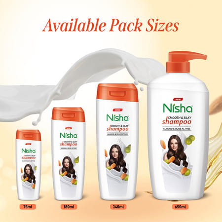 Nisha Smooth & Silky Shampoo 340ml | Almond & Olive Actives Shampoo For Soft Silky Hair