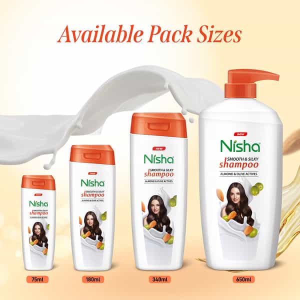 Nisha Smooth & Silky Shampoo 340Ml | Almond & Olive Actives Shampoo For Soft Silky Hair