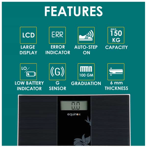 Equinox Personal Digital Weighing Scale Eq-Eb-9300 Lcd Display | Lightweight | 18 Months Warranty