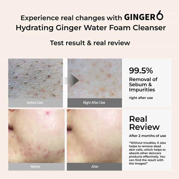 Ginger6 Hydrating Ginger Water Foam Cleanser With Salicylic Acid And Hyaluronic Acid - 150Ml