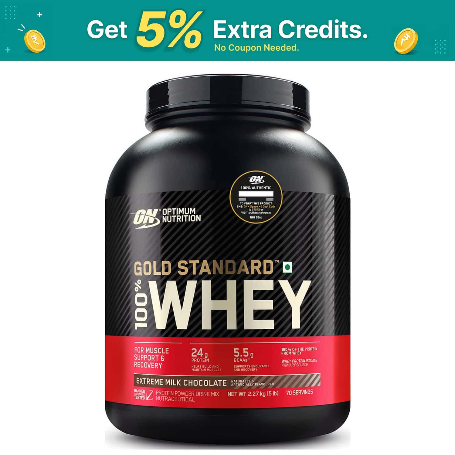 Optimum Nutrition (On) Gold Standard 100% Whey Protein Extreme Milk Chocolate 5 Lbs | 2.27kg Powder