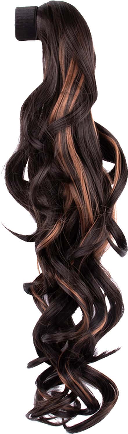 Streak Street Curly Dark Brown Ponytail With Copper Highlights