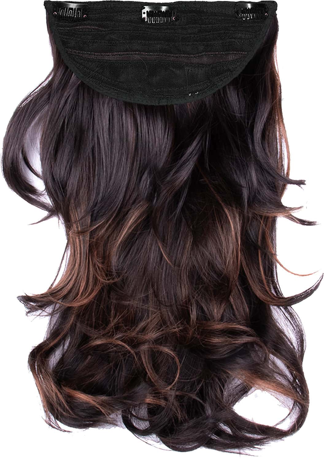 Streak Street Clip-In 18" Out Curl Dark Brown Hair Extensions With Copper Highlights