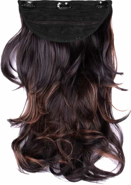 Streak Street Clip-In 18" Out Curl Dark Brown Hair Extensions With Copper Highlights