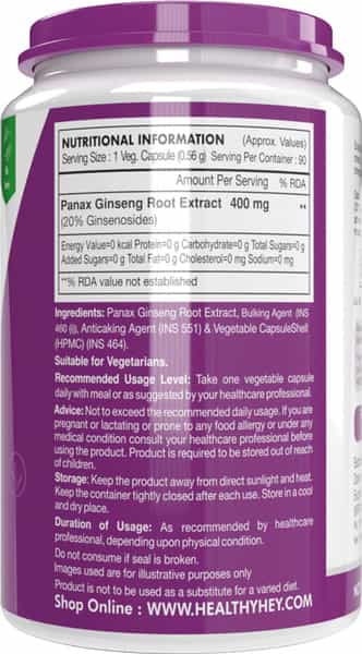 Healthyhey Nutrition Panax Ginseng - 90 Vegetable Capsules
