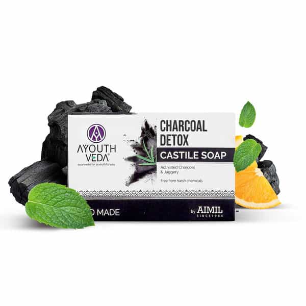Ayouthveda Charcoal Detox Handmade Castile Soap | Jaggery & Nourishing Oils To Deep Cleanse 100 Gm