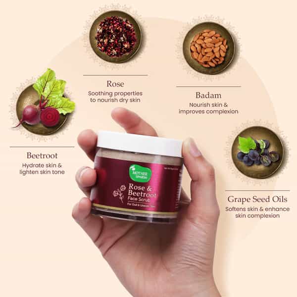 Mother Sparsh Rose &Beetroot Exfoliating Face Scrub Enriched With Skin Soothing Oils&Shea Butter-75G