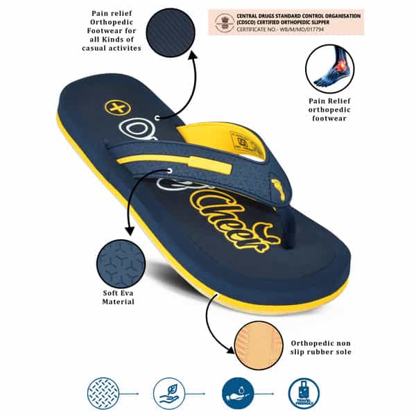 Ortho Cheer Men's Orthopedic & Diabetic Friendly Daily Use Slippers | Navy Blue | Size 10 -1 Pair