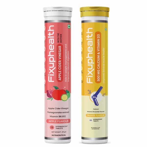 Fixuphealth Apple Cider With Vitamin B6 B12 15Tab & Calcium 500Mg Vitamin D3 Strong Bone 20Tab Combo