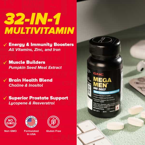 Gnc Mega Men One Daily Multivitamin For Men | 32 Premium Ingredients | 30 Tablets