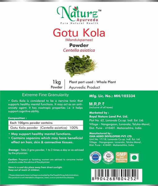 Naturz Ayurveda Gotu Kola Powder - 1 Kg Green Natural