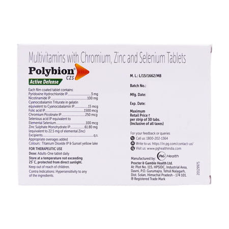 Polybion Czs Active Defence | Vit B + Zinc | Supports Immunity | Strip Of 30 Tablets