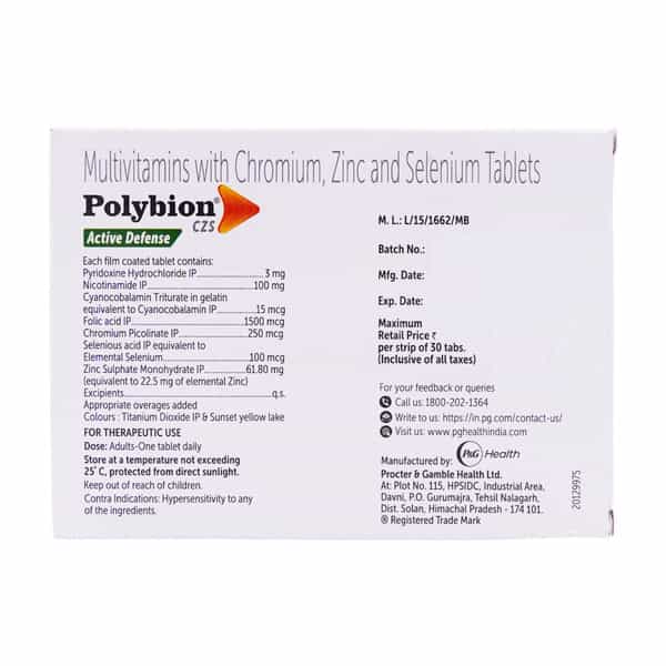Polybion Czs Active Defence | Vit B + Zinc | Supports Immunity | Strip Of 30 Tablets