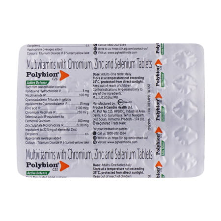 Polybion Czs Active Defence | Vit B + Zinc | Supports Immunity | Strip Of 30 Tablets