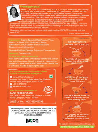 Early Foods Combo Of 3 Organic Millet Porridges - Dinner Cereal Combo For Kids