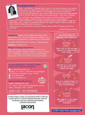 Early Foods Combo Of 3 Organic Millet Porridges - Dinner Cereal Combo For Kids