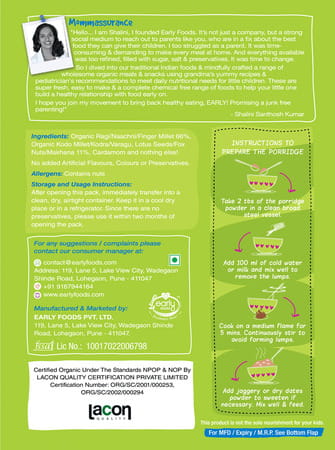 Early Foods Combo Of 3 Organic Millet Porridges - Dinner Cereal Combo For Kids