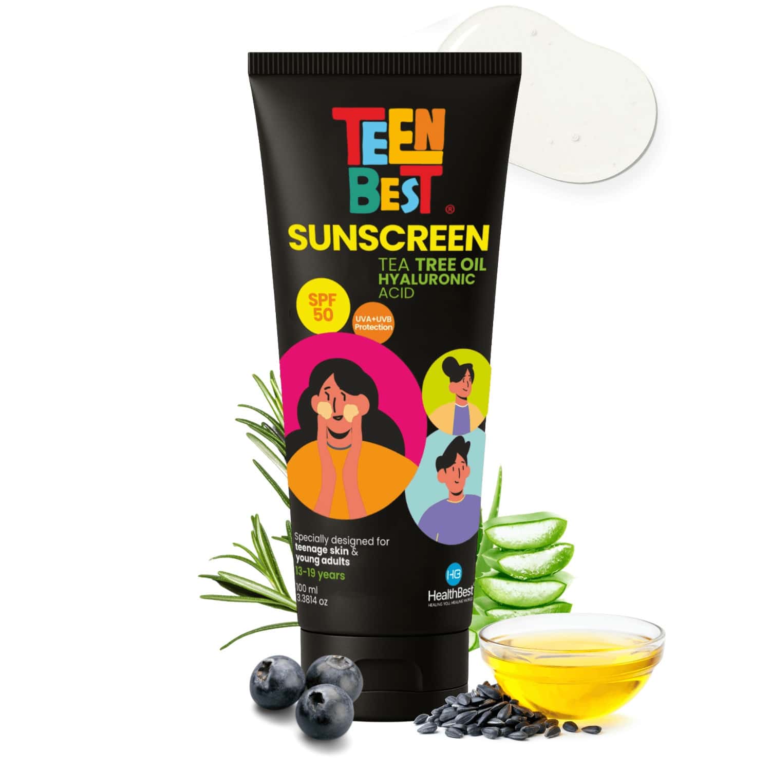 Healthbest Sunscreen Spf 50 Pa++++ For Teens Uva Uvb And Blue Light Protection - 100ml