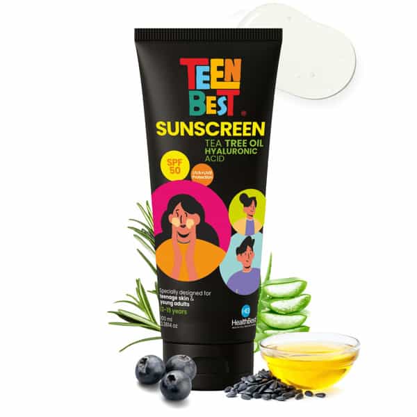 Healthbest Sunscreen Spf 50 Pa++++ For Teens Uva Uvb And Blue Light Protection - 100Ml