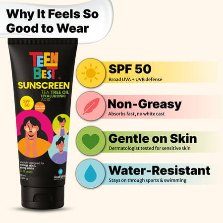 Healthbest Teenbest Sunscreen Spf 50 Pa++++ For Teens Uva Uvb & Blue Light Protection - 100ml