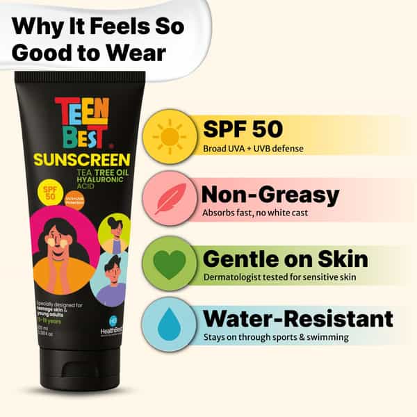 Healthbest Sunscreen Spf 50 Pa++++ For Teens Uva Uvb And Blue Light Protection - 100Ml