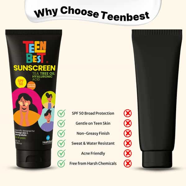 Healthbest Sunscreen Spf 50 Pa++++ For Teens Uva Uvb And Blue Light Protection - 100Ml