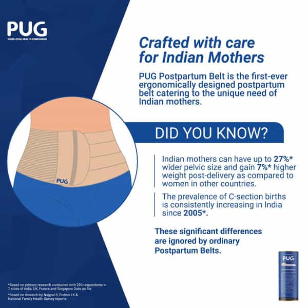 Pug Postpartum Belt, Universal Size, Pack Of 1, Beige, Ergonomically Designed For Indian Mothers,