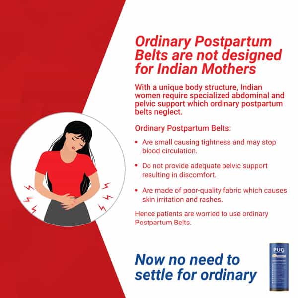 Pug Postpartum Belt, Universal Size, Pack Of 1, Beige, Ergonomically Designed For Indian Mothers,