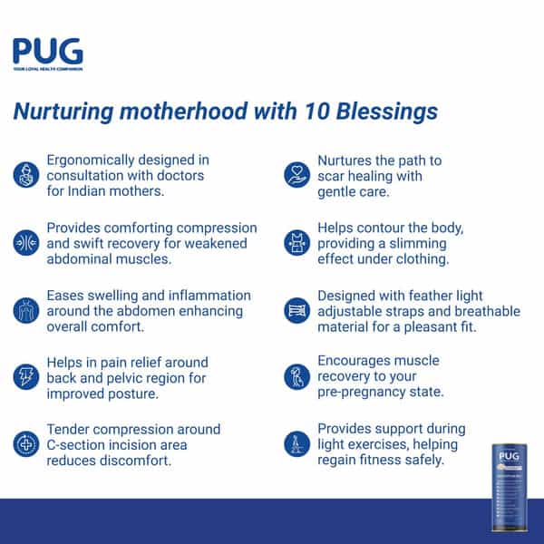 Pug Postpartum Belt, Universal Size, Pack Of 1, Beige, Ergonomically Designed For Indian Mothers,